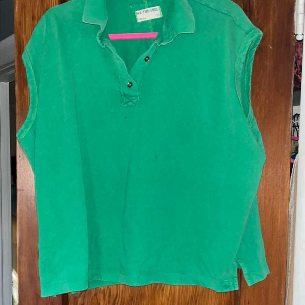 Free People Bright Green Sleeveless Polo Jersey